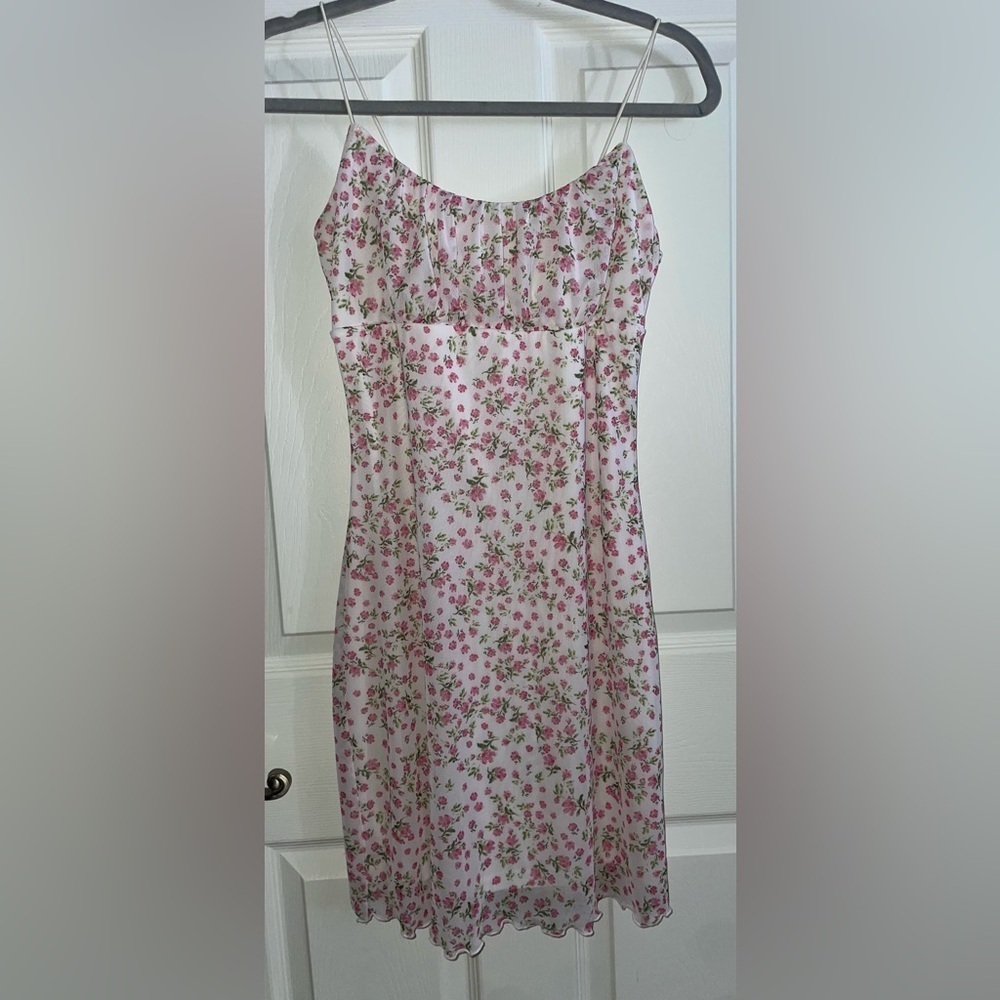 No Comment Y2K Floral Pink Floral Spaghetti Strap Dress Large